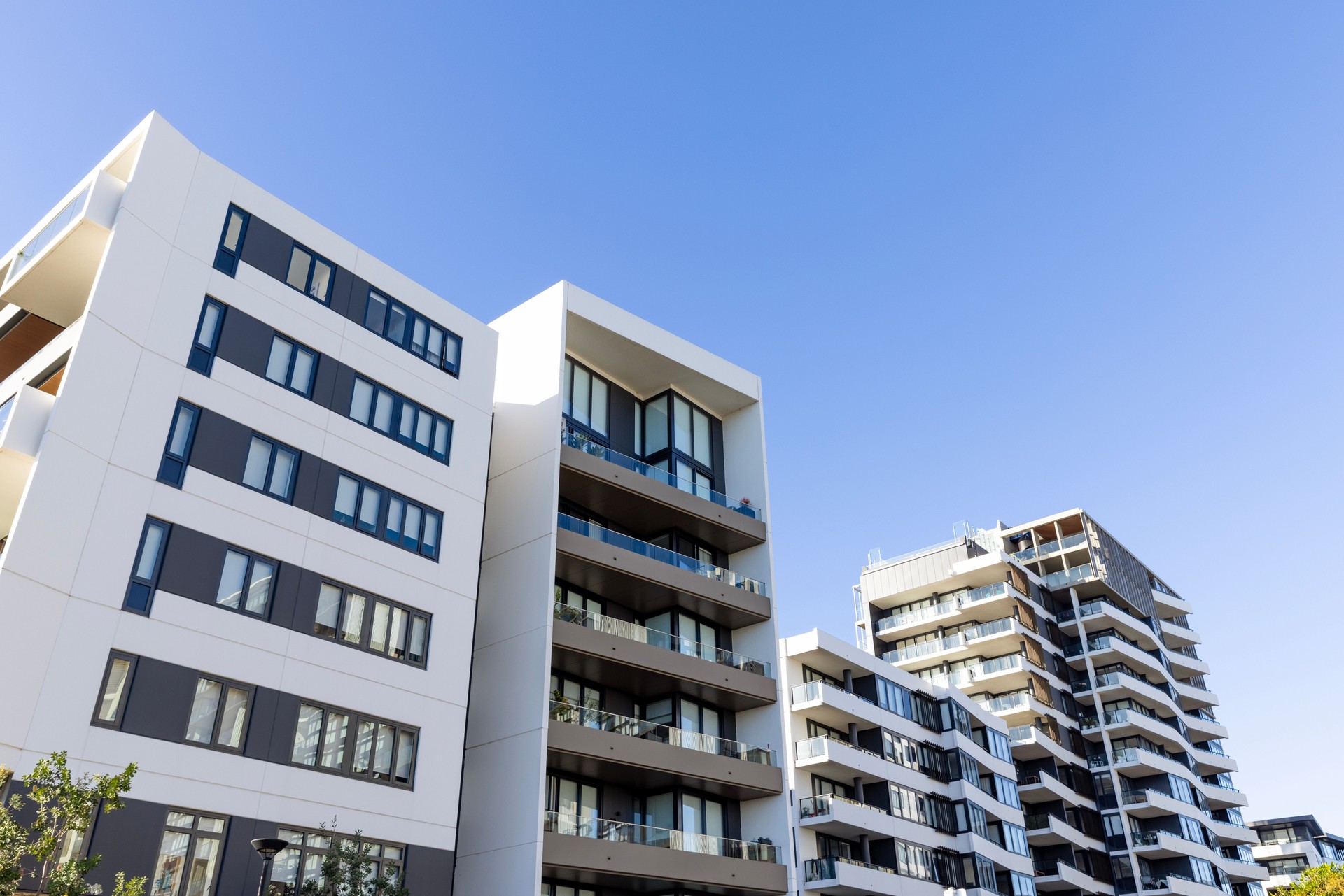 Modern apartment buildings, background with copy space